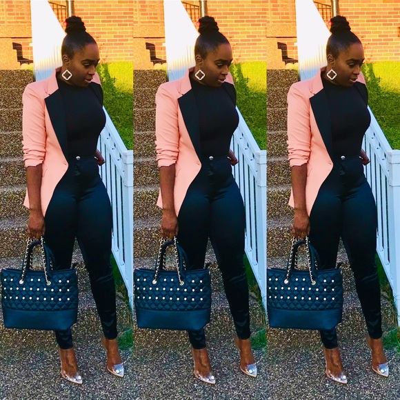 BLVD PEACH OPEN FRONT BLACK COLLAR BLAZER - Picture 4 of 15